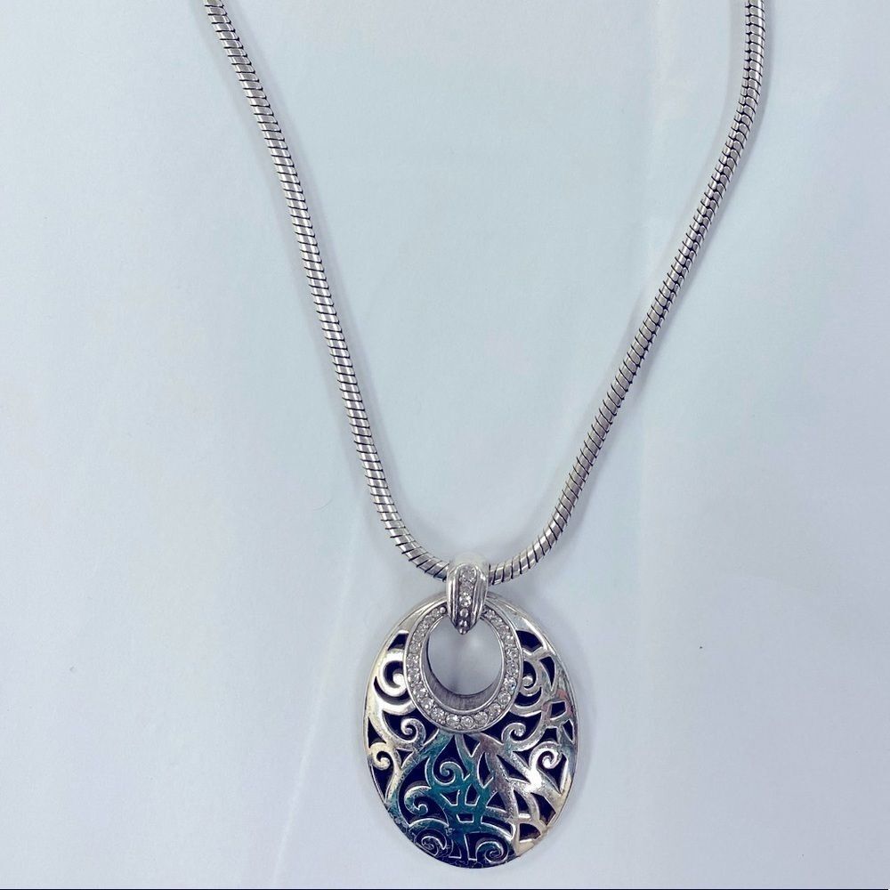 Brighton‎ Silver Scrolled Ellipse Pendant Necklace